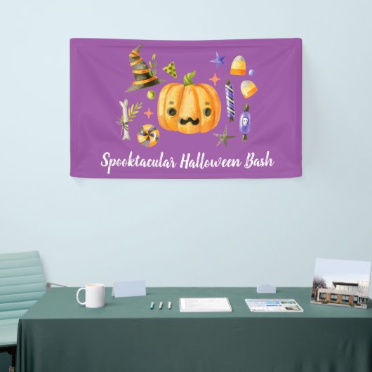 Pumpkin Spooktacular Halloween Bash Paars Spandoek (Beurs)