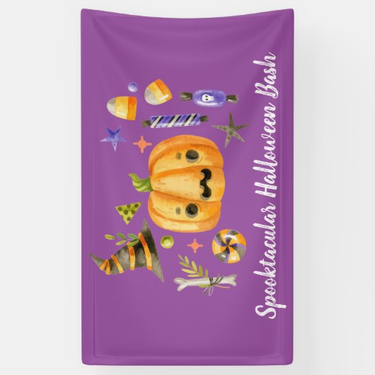 Pumpkin Spooktacular Halloween Bash Paars Spandoek (Verticaal)