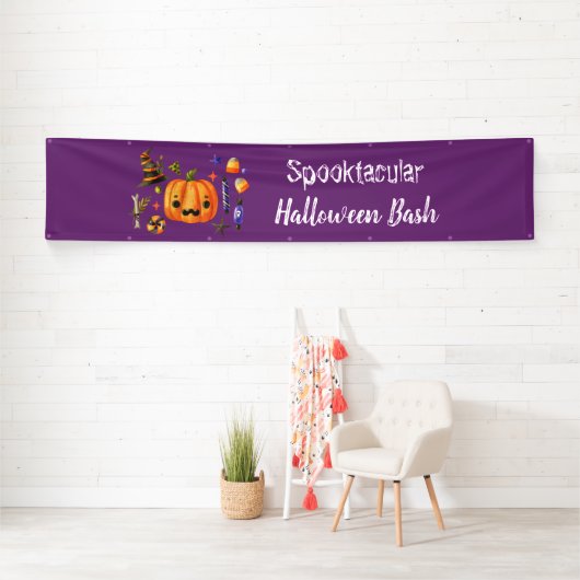 Pumpkin Spooktacular Halloween Bash Paars Spandoek (Insitu)