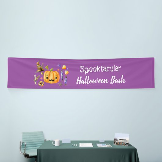 Pumpkin Spooktacular Halloween Bash Paars Spandoek (Beurs)