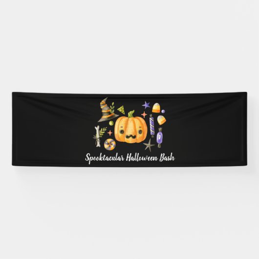 Pumpkin Spooktacular Halloween Bash Party Black Ba Spandoek (Horizontaal)