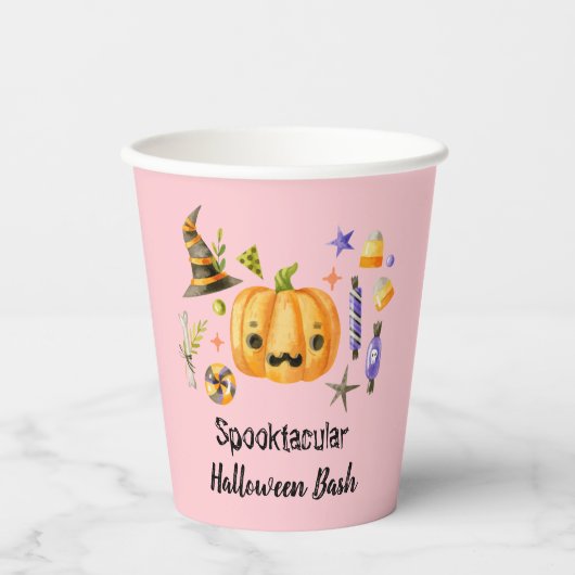 Pumpkin Spooktacular Halloween Bash Pink Papieren Bekers (Voorkant)