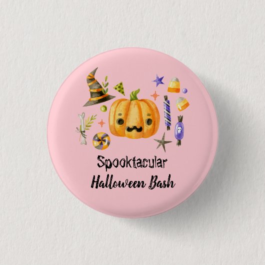 Pumpkin Spooktacular Halloween Bash Pink Ronde Button 3,2 Cm (Voorkant)