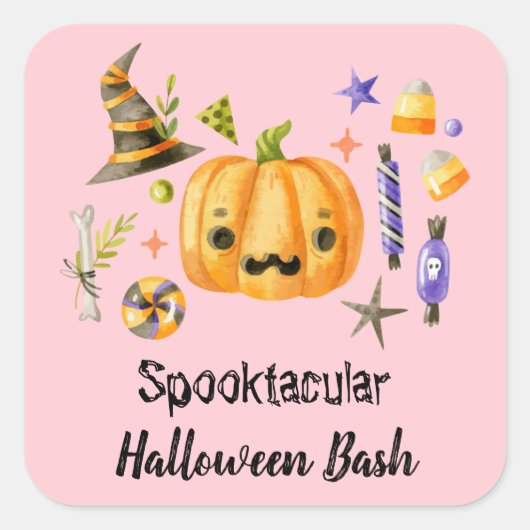 Pumpkin Spooktacular Halloween Bash Pink Vierkante Sticker (Voorkant)