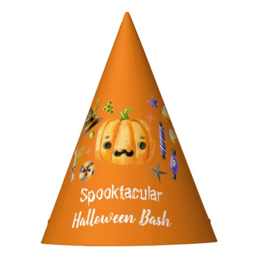 Pumpkin Spooktacular Halloween Bash Sinaasappel Feesthoedjes (Voorkant)