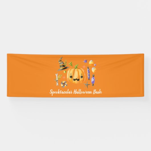 Pumpkin Spooktacular Halloween Bash Sinaasappel Spandoek (Horizontaal)