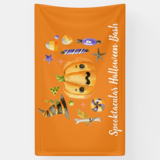 Pumpkin Spooktacular Halloween Bash Sinaasappel Spandoek (Verticaal)