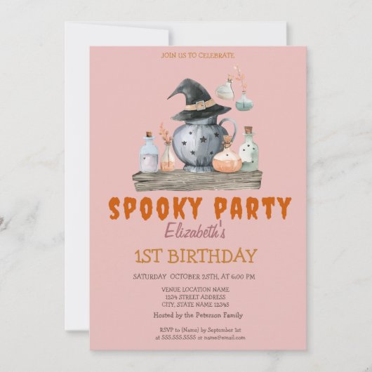 Pumpkin Spooky Party gestreepte verjaardag Kaart (Voorkant)