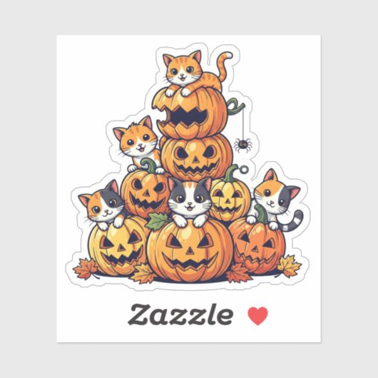 Pumpkin Stack Cats - Schattige katten Sticker (Vel)