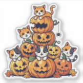 Pumpkin Stack Cats - Schattige katten Sticker (Voorkant)