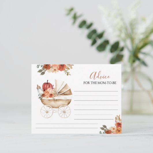 Pumpkin Stroller Floral Baby Shower Advice For Mom Informatiekaartje (Staand voorkant)