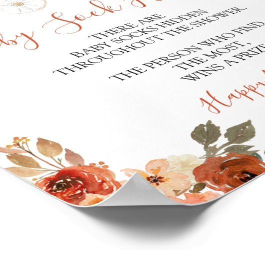Pumpkin Stroller Floral Baby Shower Baby Sock Hunt Poster (Hoek)