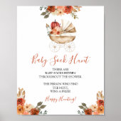 Pumpkin Stroller Floral Baby Shower Baby Sock Hunt Poster (Voorkant)