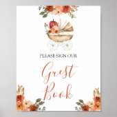 Pumpkin Stroller Floral Baby Shower Guest Book Poster (Voorkant)