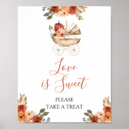 Pumpkin Stroller Floral Baby Shower Love is Sweet Poster