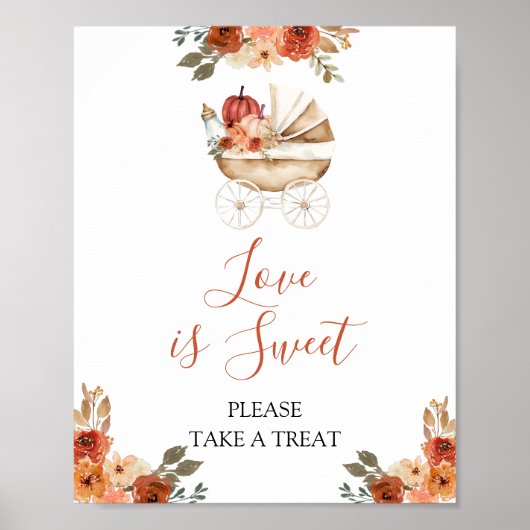 Pumpkin Stroller Floral Baby Shower Love is Sweet Poster (Voorkant)