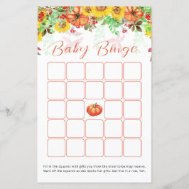 Pumpkin Sunflower Baby shower Bingo Game