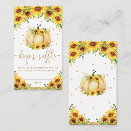 Pumpkin Sunflower Baby shower Diaper Raffle Informatiekaartje (Voorkant / Achterkant)