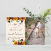 Pumpkin Sunflower Burgundy Save the Date (Staand voorkant)