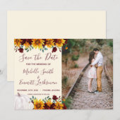 Pumpkin Sunflower Burgundy Save the Date (Voorkant / Achterkant)