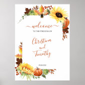 Pumpkin Sunflower Fall Weddenschap Welkomstteken P Poster (Voorkant)