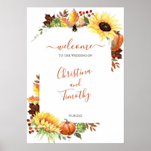 Pumpkin Sunflower Fall Weddenschap Welkomstteken P Poster
