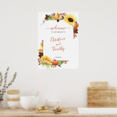 Pumpkin Sunflower Fall Weddenschap Welkomstteken P Poster (Keuken)