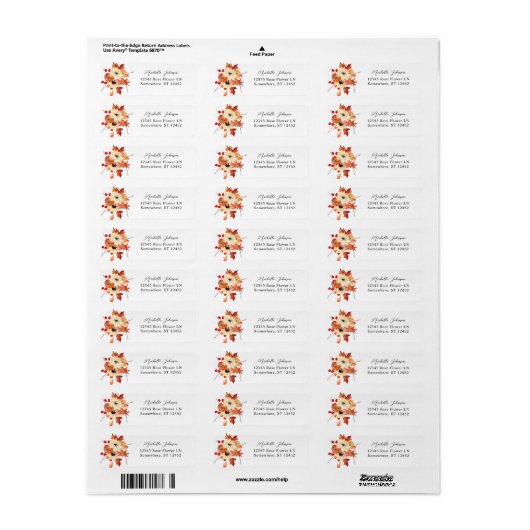 Pumpkin & Sunflower Floral Return Address Label (Full Sheet)