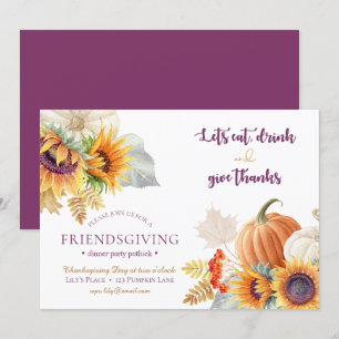 Pumpkin Sunflower Friendsgiving Potluck Invitation Kaart