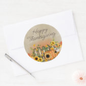 Pumpkin Sunflower Picket Fence Happy Thanksgiving Ronde Sticker (Envelop)