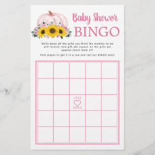 Pumpkin Sunflower Roze Baby shower Bingo Game