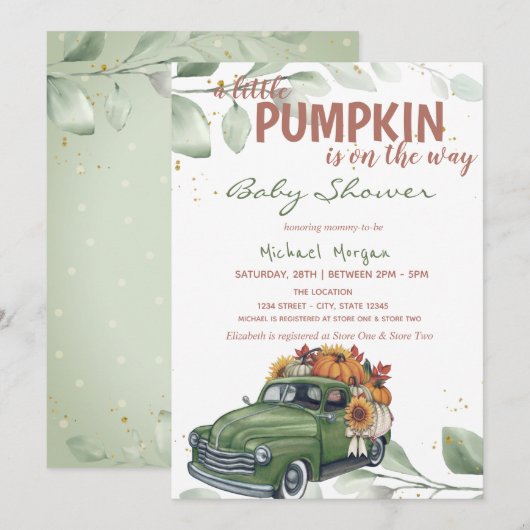 Pumpkin Sunflower Truck Baby shower Kaart (Voorkant / Achterkant)