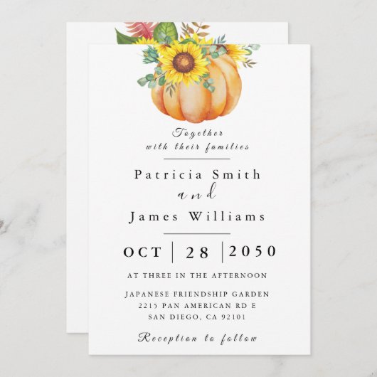 Pumpkin Sunflower Weddenschap Kaart (Voorkant / Achterkant)