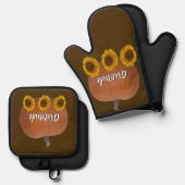 Pumpkin, Sunflowers, Gratitude Brown Oven Mitt & Ovenwant & Pannenlap Set (Voorkant / Achterkant)
