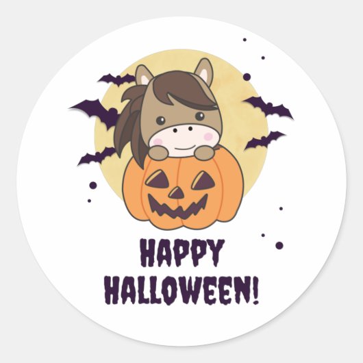 Pumpkin Sweet Horses Happy Halloween Ronde Sticker (Voorkant)