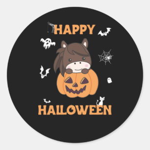 Pumpkin Sweet Horses Happy Halloween Ronde Sticker