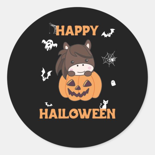 Pumpkin Sweet Horses Happy Halloween Ronde Sticker (Voorkant)