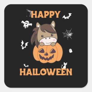 Pumpkin Sweet Horses Happy Halloween Vierkante Sticker