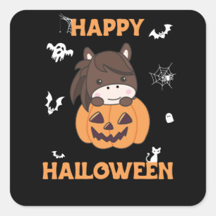 Pumpkin Sweet Horses Happy Halloween Vierkante Sticker