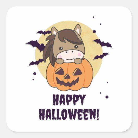 Pumpkin Sweet Horses Happy Halloween Vierkante Sticker (Voorkant)
