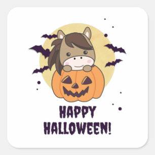Pumpkin Sweet Horses Happy Halloween Vierkante Sticker