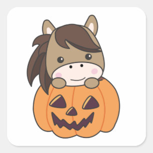 Pumpkin Sweet Horses Happy Halloween Vierkante Sticker