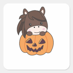 Pumpkin Sweet Horses Happy Halloween Vierkante Sticker