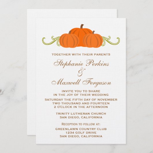 Pumpkin Swirls Fall Wedding Invite Kaart (Voorkant / Achterkant)
