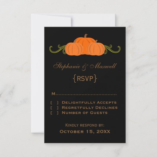Pumpkin Swirls Fall Wedding Response Kaart (donker (Voorkant)