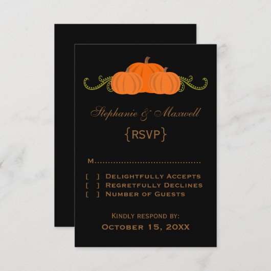 Pumpkin Swirls Fall Wedding Response Kaart (donker (Voorkant / Achterkant)