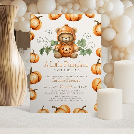 Pumpkin Teddy Bear Baby shower Uitnodiging