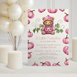 Pumpkin Teddy Bear Girl Baby shower Uitnodiging