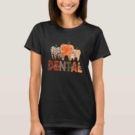 Pumpkin Teeth Leopard Pattern Dentist Near Me Dent T-shirt (Voorkant)