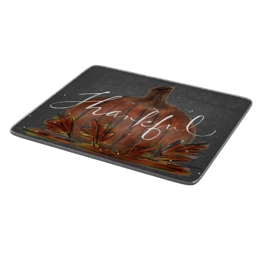 PUMPKIN THANKFUL CHALKBOARD GLASS CUTTING BOARD SNIJPLANK (Hoek)